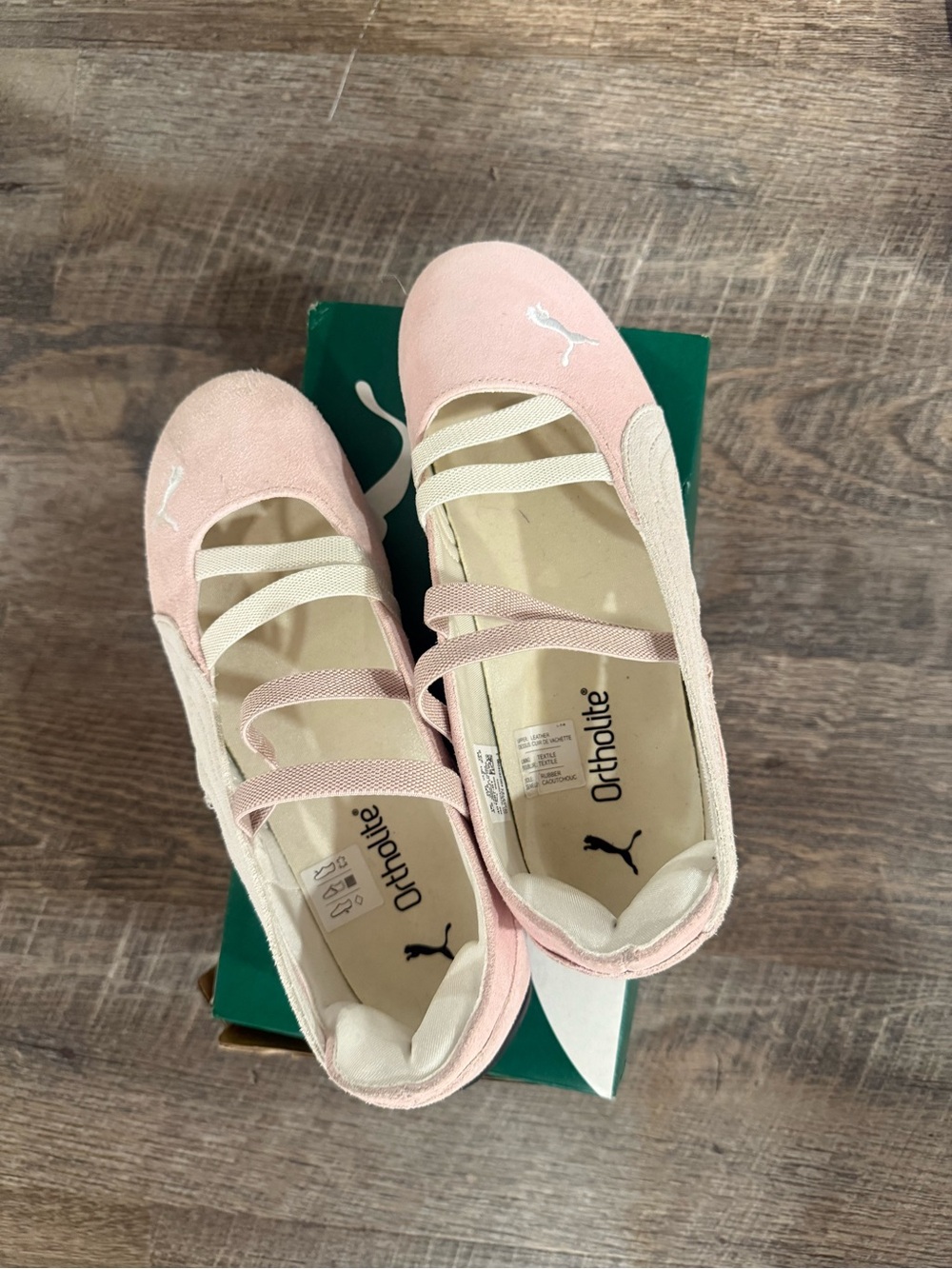 Puma Pink Suede Ballet Flats with Elastic Straps